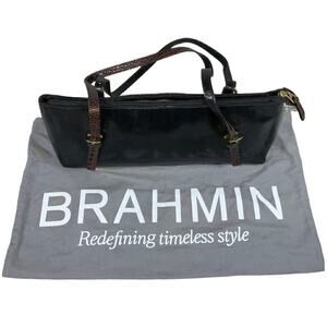 Brahmin Vintage MELANIE Black Tuscan Collection Leather Satchel Shoulder Bag